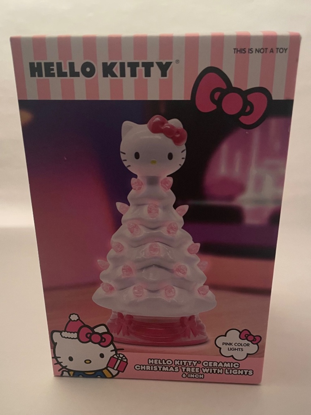 Hello Kitty Sanrio Ceramic Christmas Tree with Lights 6" White w Pink Lights NEW